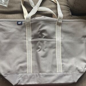 Lands' End Gray Tote Bag XL New Zip Top Interior Pockets